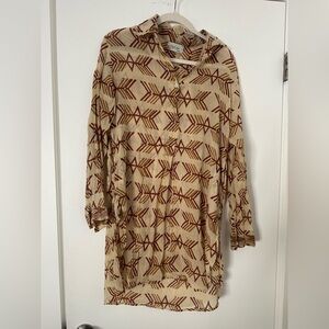 Moksha Ibiza Boho Tunic Dress Cover-Up Long Sleeve Geometric Print – S